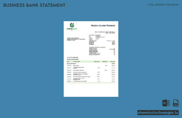 Kontoauszug des Girokontos der MobiasBanca (Word und PDF) – 1 Beispielvorschau